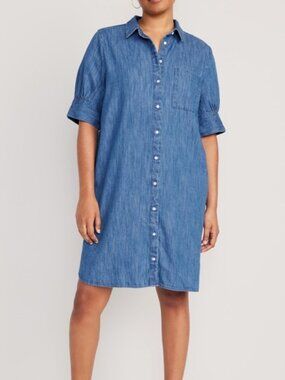 NWT OLD NAVY short sleeve jean shirt dress in medium wash (L tall)